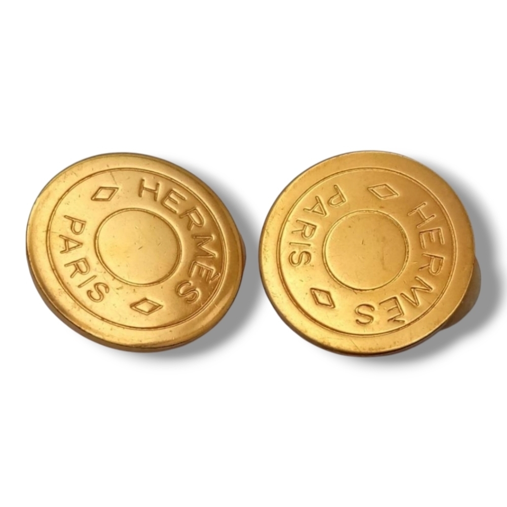 HERMES Bijouterie Fantasie Serie Sellier Earrings Gold